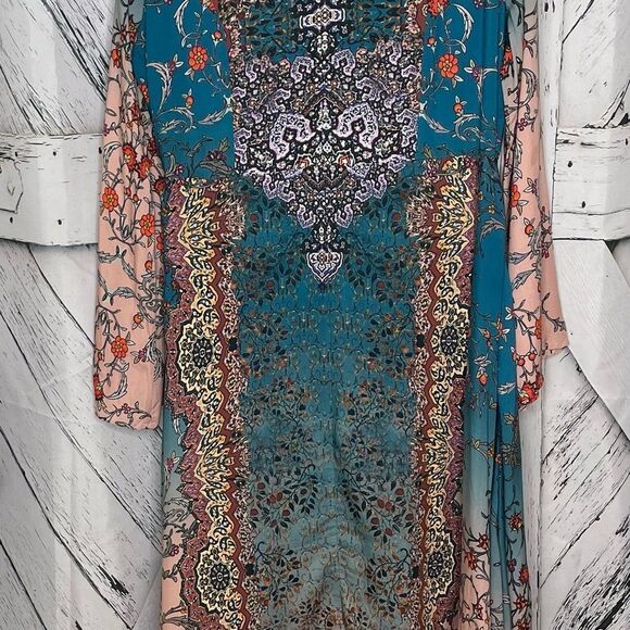 Tolani Collection Asymmetric Hem Button Front Printed Dress M - Picture 4 of 11